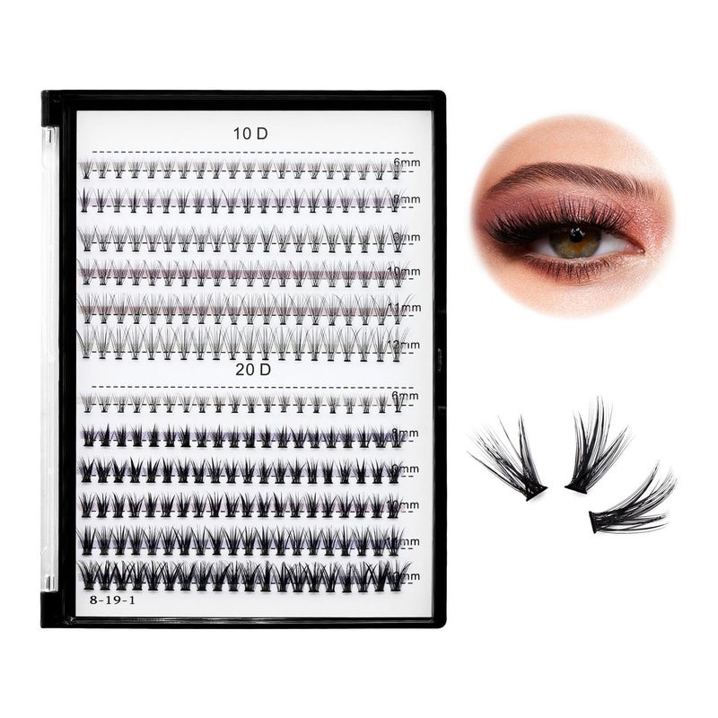 Bodermincer Lash Extension 240pcs C Curl 10D/20D Cluster 8/9/10/11/12mm,10/11/12/13/14mm,12/13/14/15/16mm Mixed Individual Cluster Lashes (10D+20D 8/9/10/11/12mm and Under Eyelashes) - Image 1